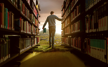 Man in a fantasy library setting