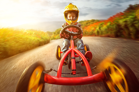 Happy Child on a Go-Kartの写真素材