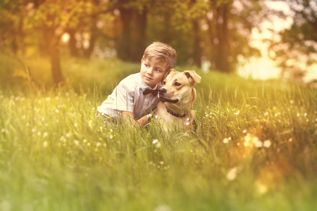 Kid and Dogの写真素材