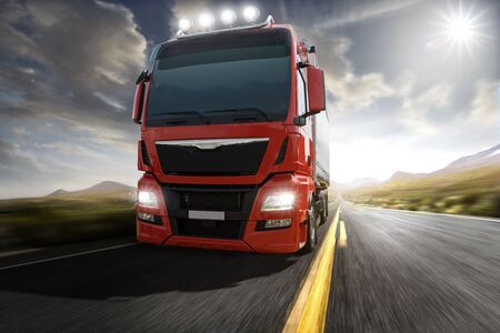 Truck on a country roadの写真素材
