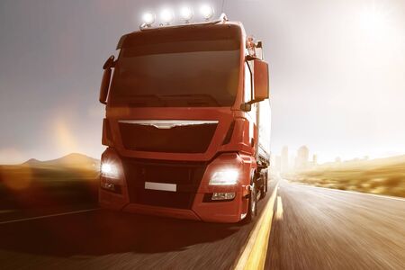 Truck on a country roadの写真素材