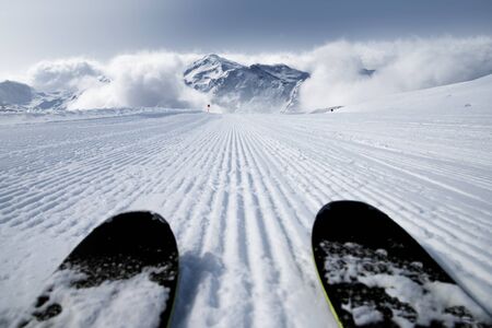 Ski slope and skisの写真素材