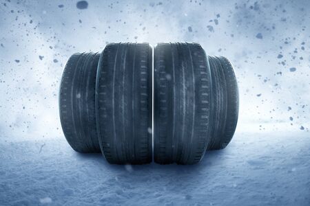 Winter tires in a snow stormの写真素材