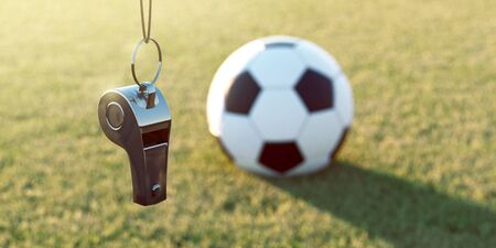 Whistle and football (3D Rendering)の写真素材