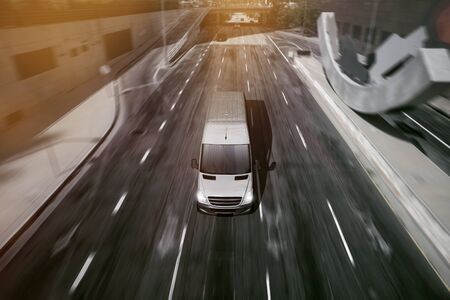 Delivery van in the cityの写真素材