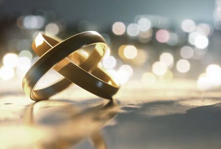 Rings lay on table (3D Rendering)の写真素材