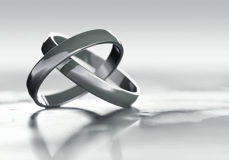 Silver Rings on table (3D Rendering)の写真素材