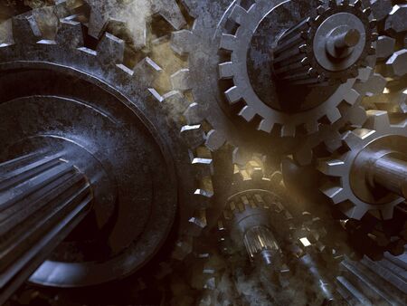 Gears with smoke (3D Rendering)の写真素材