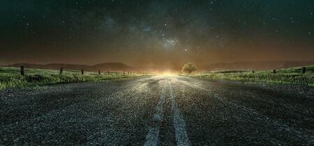 Highway at night towards the cityの写真素材