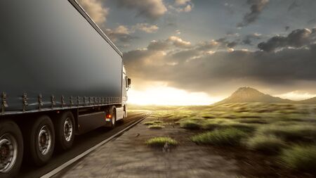 Truck on lonely highwayの写真素材