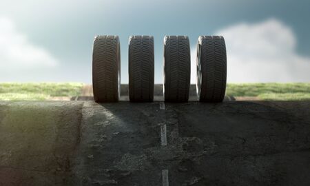 Car wheels on the streetの写真素材