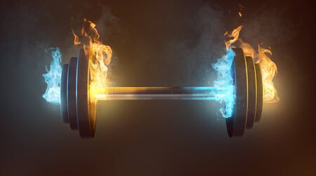 Burning dumbbell (3D Rendering)の写真素材