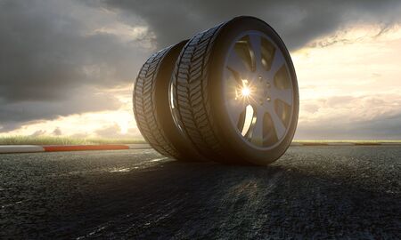 Two tires on racing trackの写真素材
