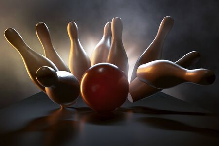 Ball hits all nine cones (3D Rendering)の写真素材