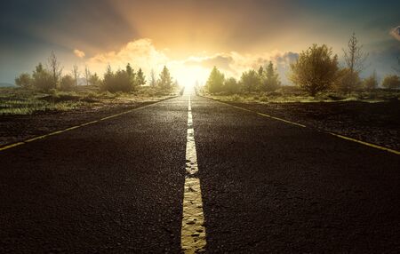 Road in the sunset (3D Rendering)の写真素材