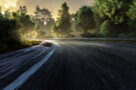 Racetrack in the sunset with motion blur (3D Rendering)の写真素材