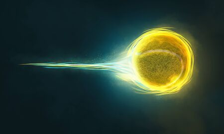 Flying tennis ball with surreal light effectsの写真素材