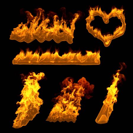 Fire on black background (3D Rendering)の写真素材
