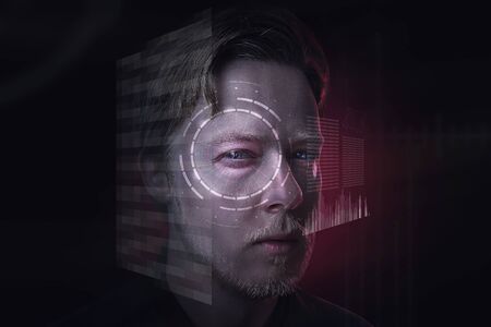 Man behind futuristic interface