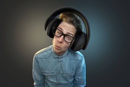 Nerd with big earphones