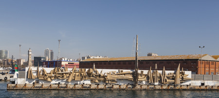 Art installations in Barcelona on the lower end of Rambla Del Marのeditorial素材