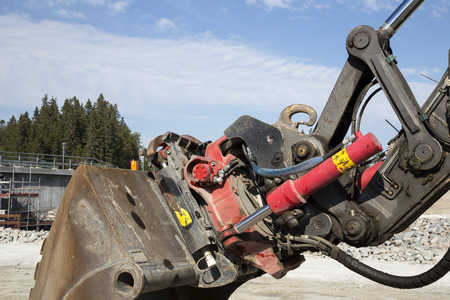 Details on a bucket and the system for it on an excavatorの写真素材