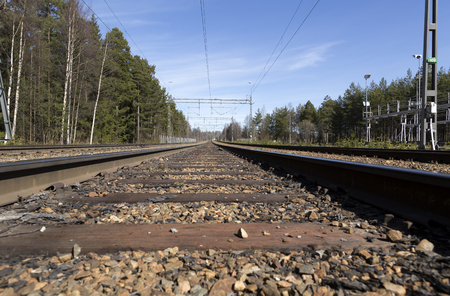 A railroad track leading in to the far endの写真素材