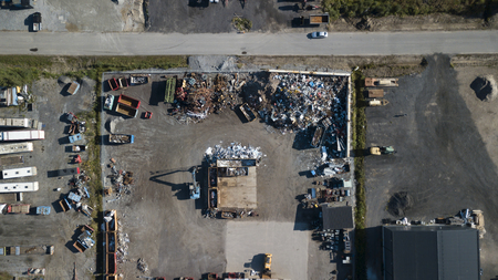 A scrap yard for recycling iron taken with a drone