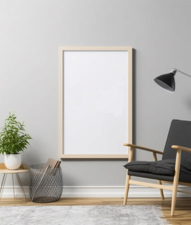 Mock up poster frame in modern interior background, 3d renderの素材