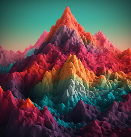 Colorful mountains in low poly style. 3d render illustration.の素材