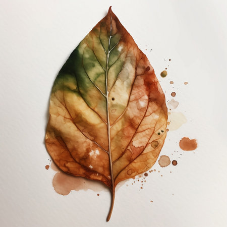 Autumn watercolor leaf on a white background. Vector illustration.の素材