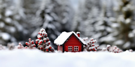 Small red house in the snowy forest. Christmas and New Year concept.の素材