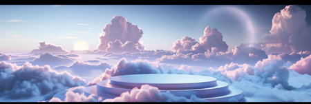 Podium in the clouds. 3D render. 3D illustrationの素材
