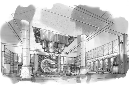 Interior sketches into digital color and black and white.の写真素材