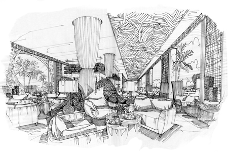 Interior sketches into digital color and black and white.の写真素材