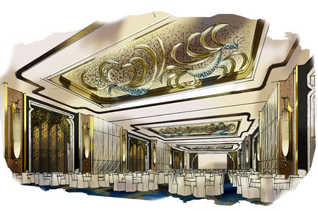 ballroom hotel design sketches to watercolors.の写真素材