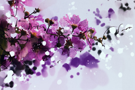 digital painting purple flowers watercolor style , Lagerstroemiaの写真素材