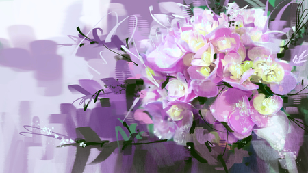 digital painting flowers, purple, pink style oil painting.の写真素材