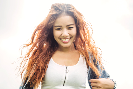 Asian women relax in the holiday. Asian women are happy.Smile cheerfully happyの写真素材