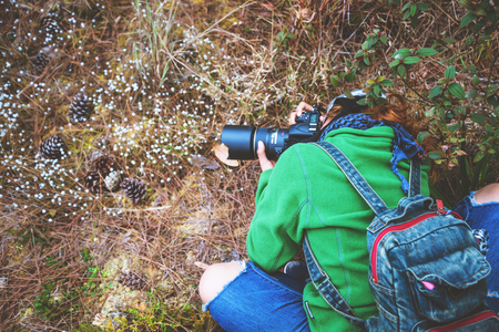 photographer Asian women Traveling photograph Nature. travel relax in the holiday walk in the...