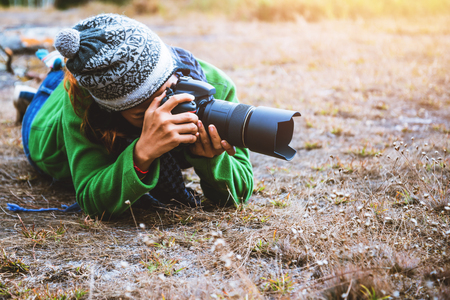 photographer Asian women Traveling photograph Nature. travel relax in the holiday. Thailandの写真素材