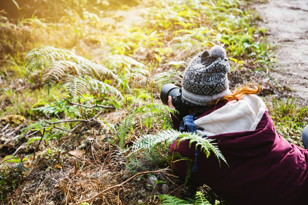 Photographer asian women Traveling photograph Nature. travel relax in the holiday walk in the forest. travel relax in the holiday.  Thailand の写真素材