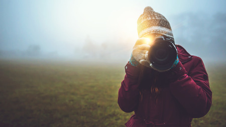 Photographer  asian woman travel  nature. Travel relax.  Nature Study in the Jungle. Thailandの写真素材