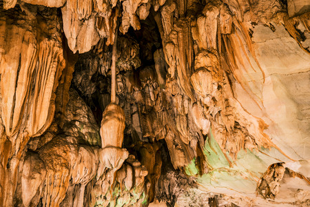 Travel Asia holiday. landscape inside stalagmite caves in Asia, Laos