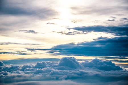 Fantastic soft white clouds against blue sky backgroundの写真素材