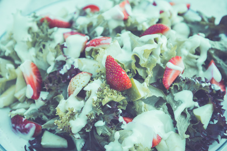 Salad Strawberry salad dressing. Vegetable salad Full frameの写真素材