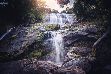 Natural background waterfall. background Wallpaper nature Forest Hill Waterfall. thailand doi inthanonの写真素材