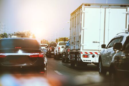 Traffic, cars on highway road on the countryside on sunset evening. car street road traffic...