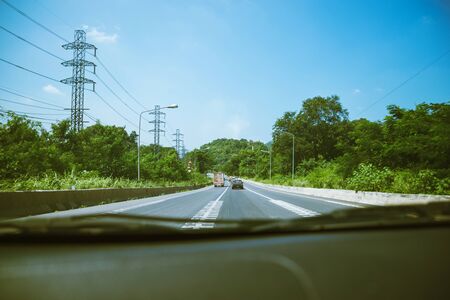 Traffic, cars on highway road on the countryside on sunset evening. car street road traffic...