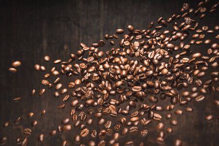 Coffee beans isolated on Black background. with copy space for your textの写真素材
